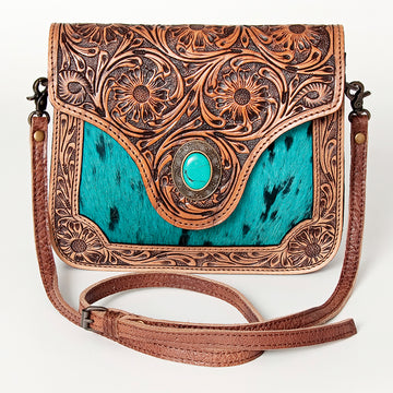 American Darling Small Crossbody Hand Tooled Hair On Genuine Leather Western Women Bag Handbag Purse | for Cute